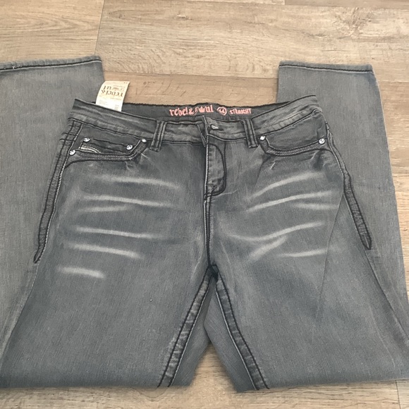 Grey Embellished Rebel & Soul 14 Straight Leg Stretch Jeans 14 - Picture 3 of 8